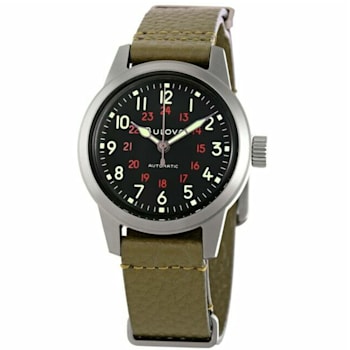 Bulova Men's Hack Green Leather Strap Watch