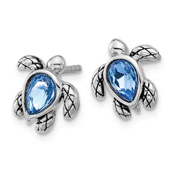 Rhodium Over Sterling Silver Antiqued Crystal September Birthstone
Turtle Earrings