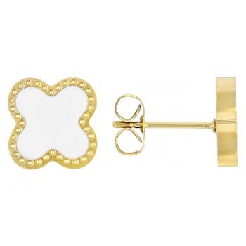 White Enamel Clover Gold-Tone Stud Earrings