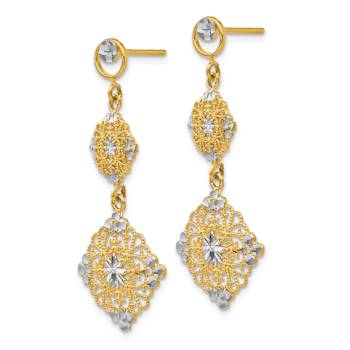 14k Yellow Gold and Rhodium Over 14k Yellow Gold Diamond-Cut Filigree
Dangle Earrings