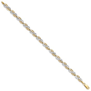 14k Yellow Gold and Rhodium Over 14k Yellow Gold Diamond-Cut Filigree
Link Bracelet