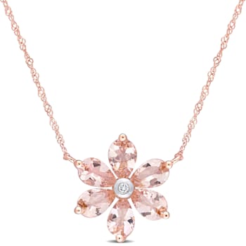 2.37ctw Morganite And Diamond Accent 10k Rose Gold Pendant With Chain