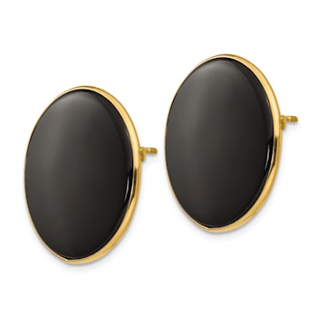 14K Yellow Gold 21mm Black Onyx Stud Earrings