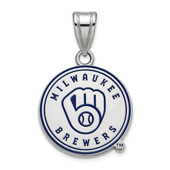 Rhodium Over Sterling Silver MLB LogoArt Milwaukee Brewers Enamel Pendant