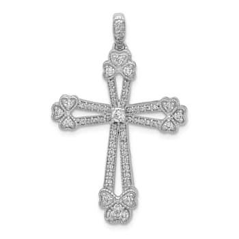 Rhodium Over 14K White Gold 3/8ct. Diamond Budded Cross Pendant
