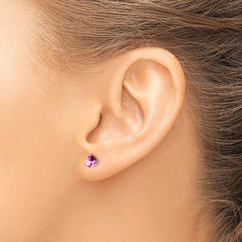 Rhodium Over 14K White Gold Round Lab Created Pink Sapphire Earrings