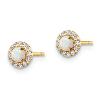 14K Yellow Gold Cubic Zirconia and Lab Created Opal Post Earrings