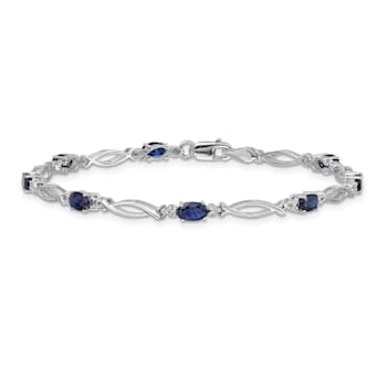 Rhodium Over 14k White Gold Diamond and Sapphire Bracelet