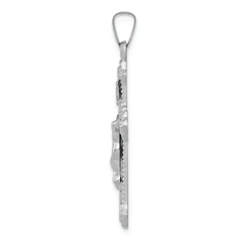 Rhodium Over 14K White Gold Polished INRI Crucifix Pendant