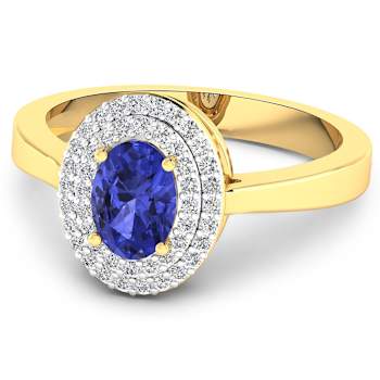 0.91ctw Violet Tanzanite and Diamond 14K Yellow Gold Halo Ring