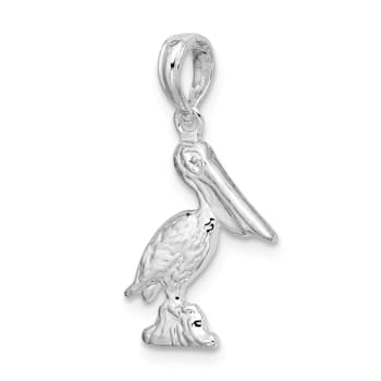Rhodium Over Sterling Silver Polished 3D Pelican Pendant