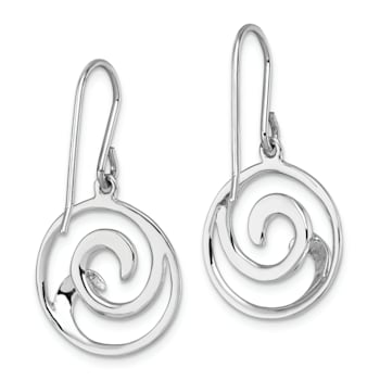 Rhodium Over Sterling Silver Double Wave Dangle Earrings