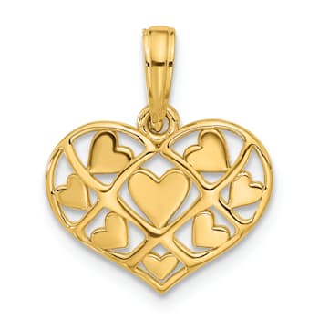 14k Yellow Gold Polished Hearts in Heart Charm