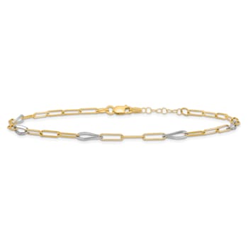 14K Two-tone Fancy Link with 1-inch Extension Anklet