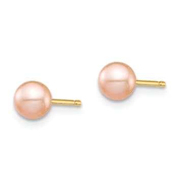 14k Yellow Gold Children's 7-8mm Pink Button Freshwater Cultured Pearl
Stud Earrings