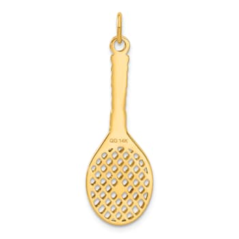 14k Yellow Gold Textured Tennis Racquet with Freshwater Pearl Charm