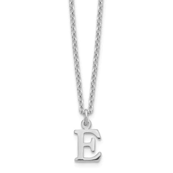 Rhodium Over Sterling Silver Cutout Letter E Initial Necklace