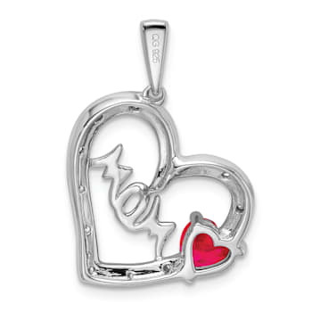 Rhodium Over 14k White Gold Ruby and Diamond Mom Heart Pendant