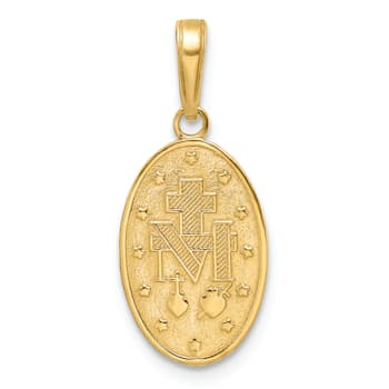 14K Yellow Gold Red Enameled Miraculous Medal Pendant