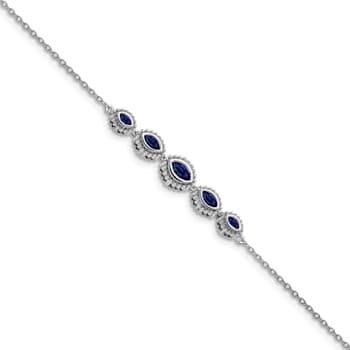 Rhodium Over 14k White Gold Marquise Sapphire Bracelet