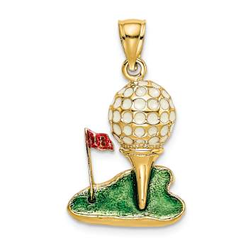 14k Yellow Gold Textured with Enamel 2D Golf Ball Charm
