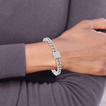 Rhodium Over Sterling Silver Cubic Zirconia Curb Link 7 Inch with 1-inch
Extension Bracelet