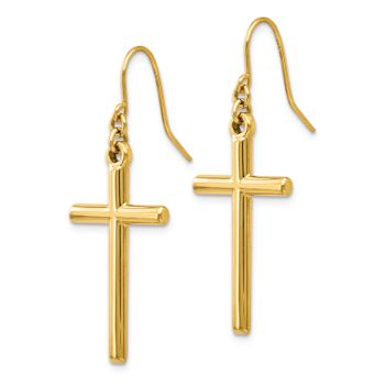 14k Yellow Gold Cross Dangle Earrings