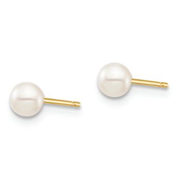 14k Yellow Gold 3-4mm White Round Freshwater Cultured Pearl Stud Earrings