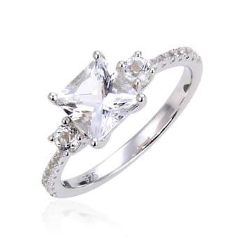 Square and Round White Topaz Sterling Silver Ring, 2.02ctw