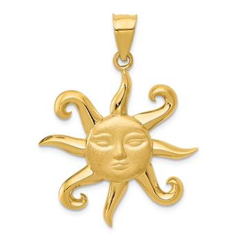14k Yellow Gold Satin and Polished Sun Pendant
