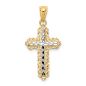 14K Two-tone Gold Diamond-Cut Cross Pendant
