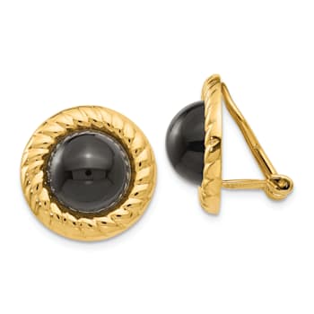 14k Yellow Gold 17mm Non-Pierced Onyx Stud Earrings