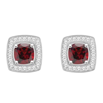 5mm Cushion Garnet 1/5 ctw Diamond Rhodium Over Sterling Silver Halo
Stud Earrings