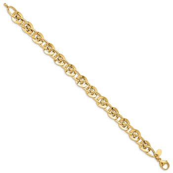 14k Yellow Gold 9.9mm Polished and Textured Fancy Link Bracelet