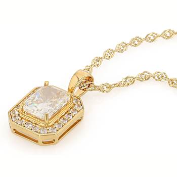 Diamond Simulant And Lab White Sapphire Pendant Necklace In 18K Gold
Over Sterling Silver 2.56ctw