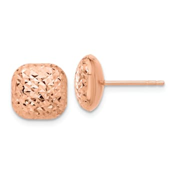 14k Rose Gold Polished and Diamond-Cut 10mm Puffed Square Stud Earrings