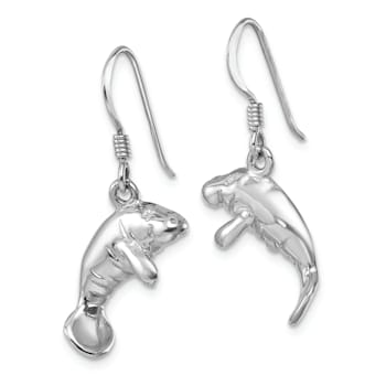 Rhodium Over Sterling Silver Polished Manatee Dangle Earrings