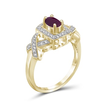 Red Ruby with White Diamond Accent 14K Gold Over Sterling Silver Ring 0.60ctw