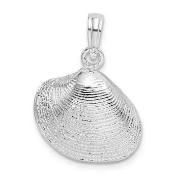 Rhodium Over Sterling Silver Polished Clam Shell Pendant