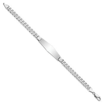 Rhodium Over 14k White Gold Flat Curb Link Soft Diamond Shape ID Bracelet