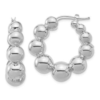 Rhodium Over Sterling Silver Polished Beaded Round Hoop Earrings