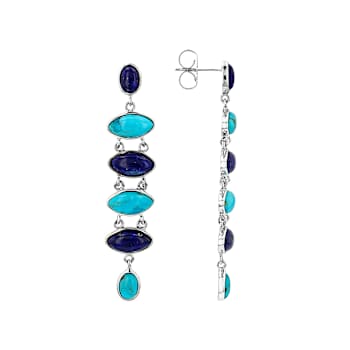 Lapis Lazuli With Turquoise Sterling Silver Dangle Earrings 10x5mm