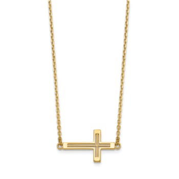 14K Yellow Gold Sideways Cut-out Cross Necklace