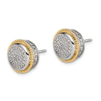 Sterling Silver Rhodium-plated with 14K Accent Polished Diamond Earrings