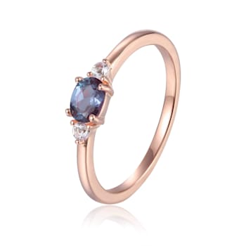 Blue Lab Created Alexandrite and White Sapphire 14K Rose Gold Over
Sterling Silver Dainty Ring