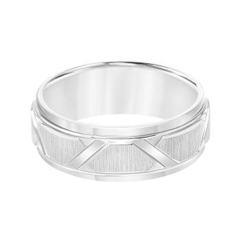 8mm Step-Edge Diagonal-Cut Comfort Fit Band in Gray Tungsten Carbide
with Wire Brush Finish