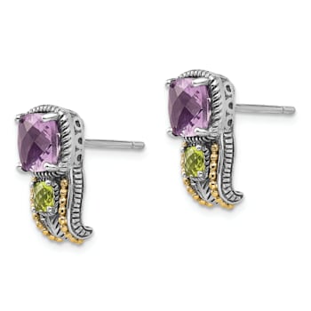 Sterling Silver Antiqued with 14K Accent Amethyst and Peridot Earrings