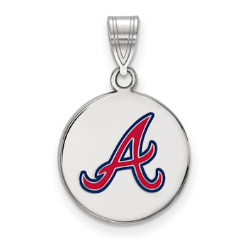 Rhodium Over Sterling Silver MLB LogoArt Atlanta Braves Enamel Pendant
