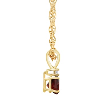 6mm Round Garnet with Diamond Accent 14k Yellow Gold Pendant With Chain