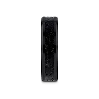 VESUVIUS Men’s Polished Black Ceramic Band with Lava Rock Stone Inlay
& Polished Beveled Edges 6mm